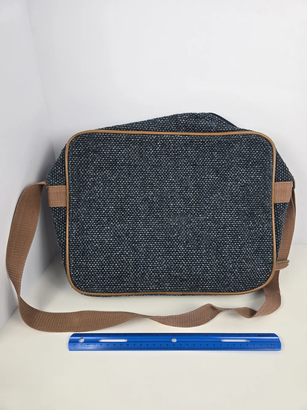 Men's Navy Woven Frequent Traveler Crossbody Bag with Tan Trim